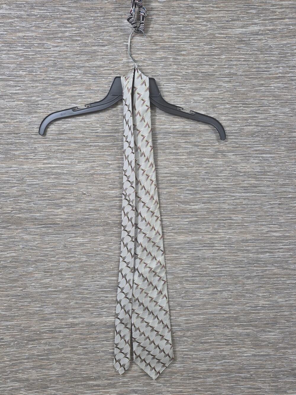 Ermenegildo Zegna Tie Mens Gray Silk Geometric Woven Classic Necktie Made Italy